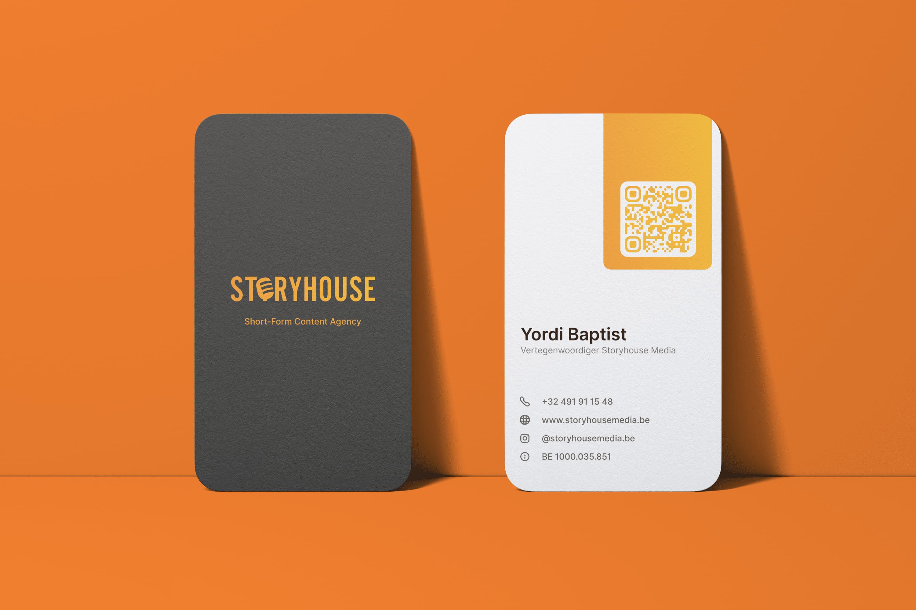 Business card design created for Storyhouse Media as part of the visual identity system.